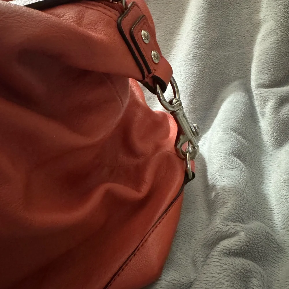 Coach 2012 Ashley Coral-Red Leather Satchel with Silver Hardware and Dust Bag - Picture 10 of 11